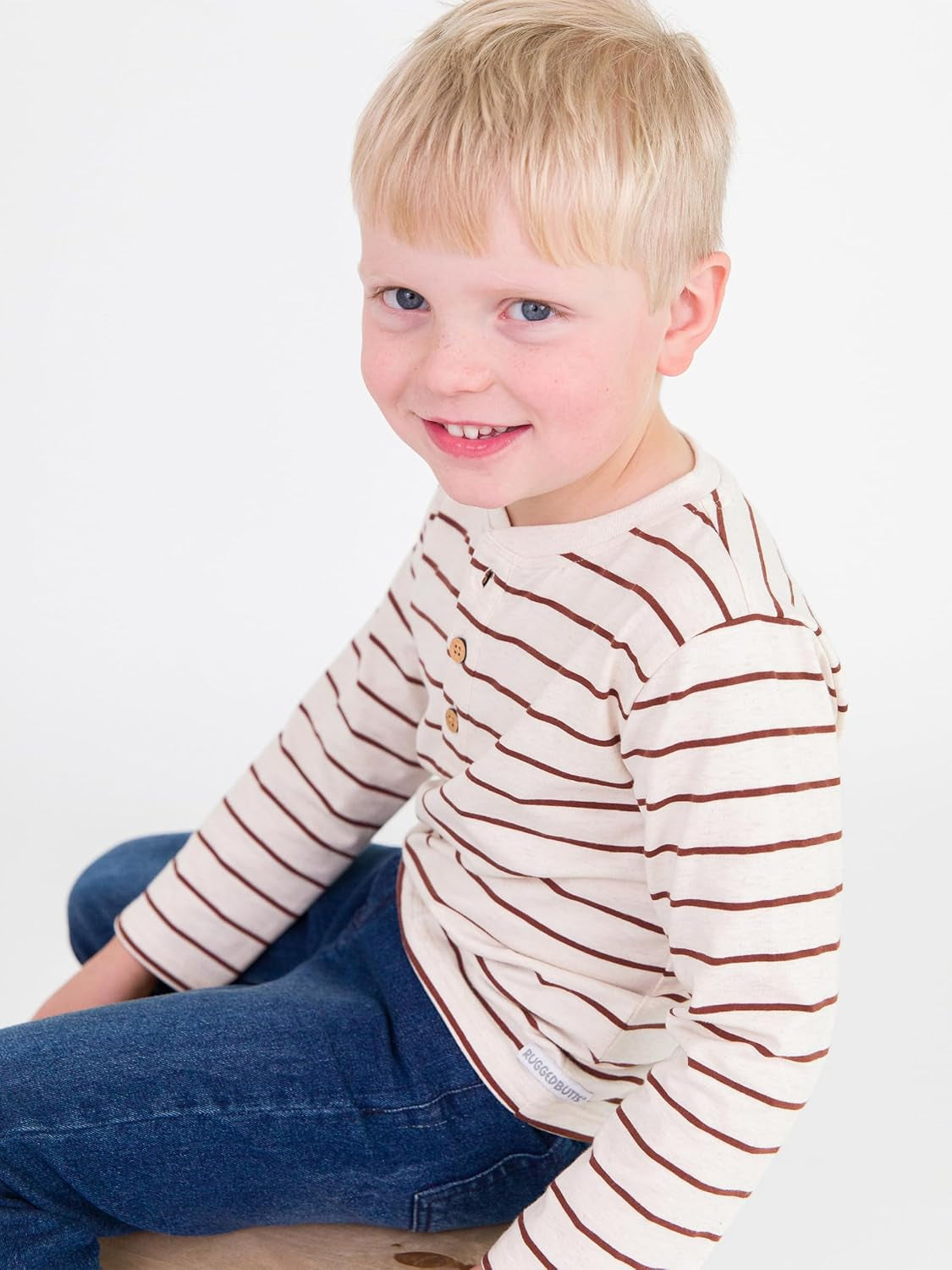 Rugged Butts Heather Oatmeal & Chocolate Stripe Knit Long Sleeve Henley Tee - 18-24M