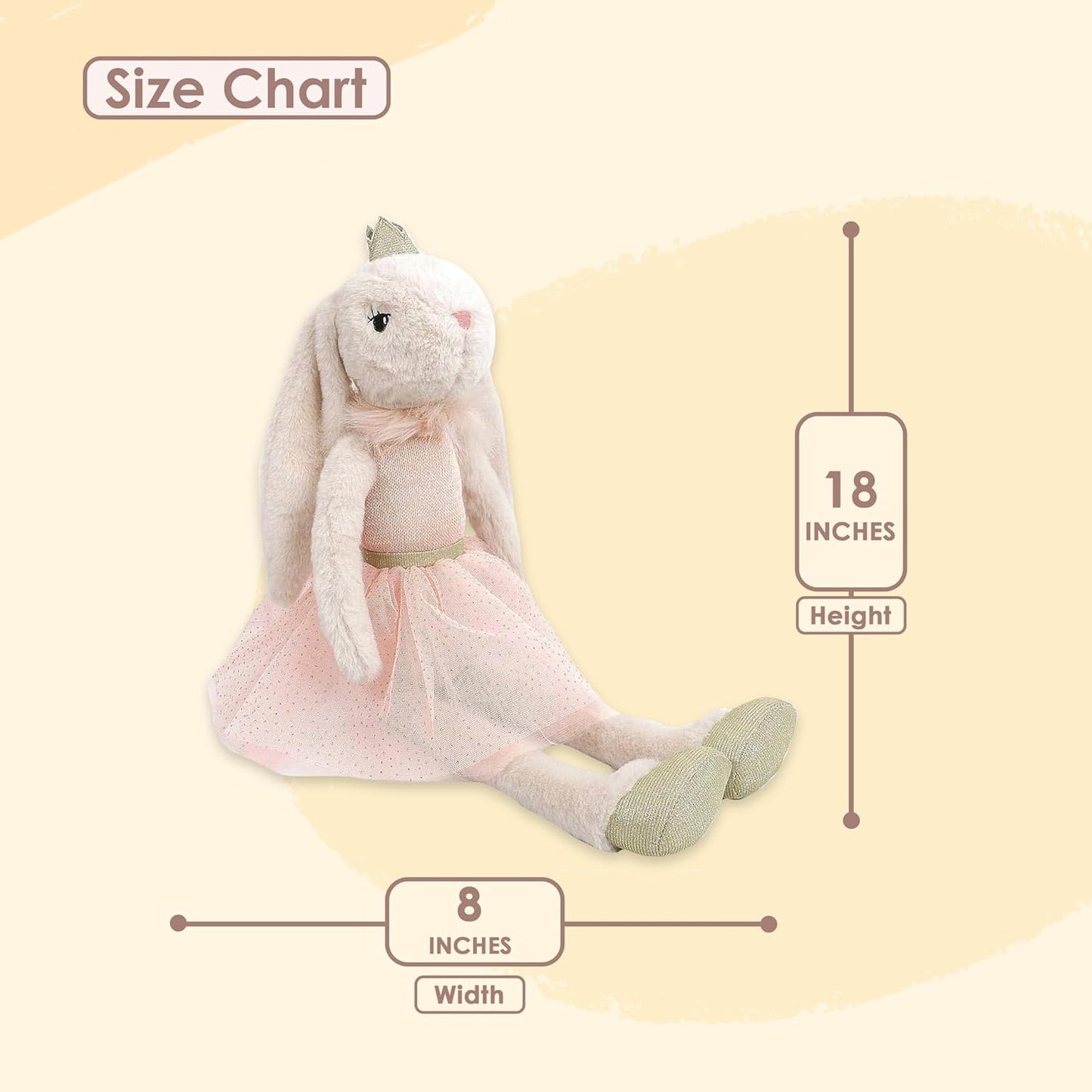 MON AMI Princess Brianna Bunny Doll - 18", Soft & Cuddly Plush Animal Doll, Use as Toy or Room Décor, Great Gift for Kids, Boys, Girls