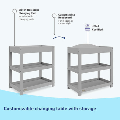 Graco Customizable Changing Table with Water-Resistant Changing Pad (Pebble Gray) - Customizable Modern Flat or Classic Arched Headboard, Changing Pad Included