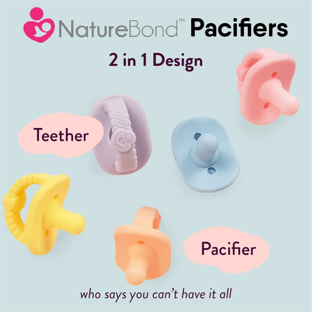 Naturebond Baby Silicone Pacifiers Teether (2 Packs) + Pacifier Case | Weaning Pacifier 6-18 Months | | Peach & Yellow | Bpa-Free Food Grade Silicone Binkies