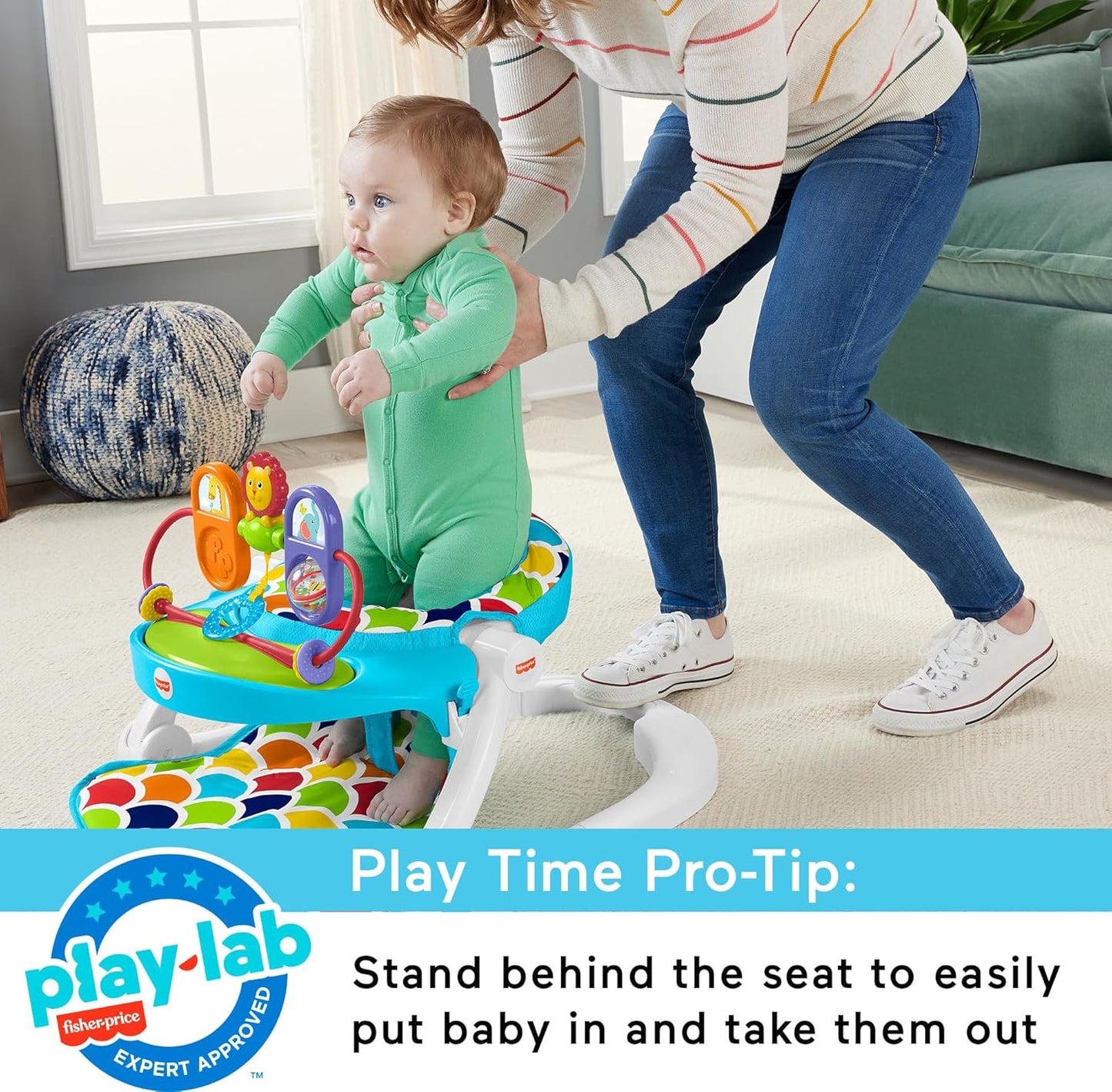 Fisher-Price Portable Baby Chair, Deluxe Sit-Me-Up Floor Seat with Removable Toys and Snack Tray, Happy Hills