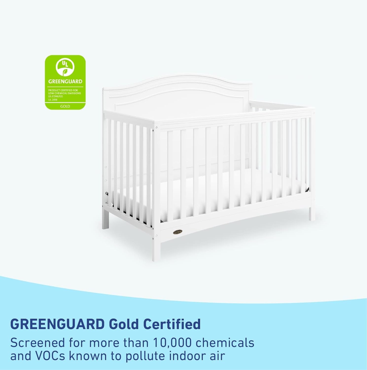 Graco Paris 4-In-1 Convertible Crib (White) - GREENGUARD Gold Certified, Converts to Toddler Bed, Daybed and Full Bed, Fits Standard Crib Mattress, Adjustable Mattress Base