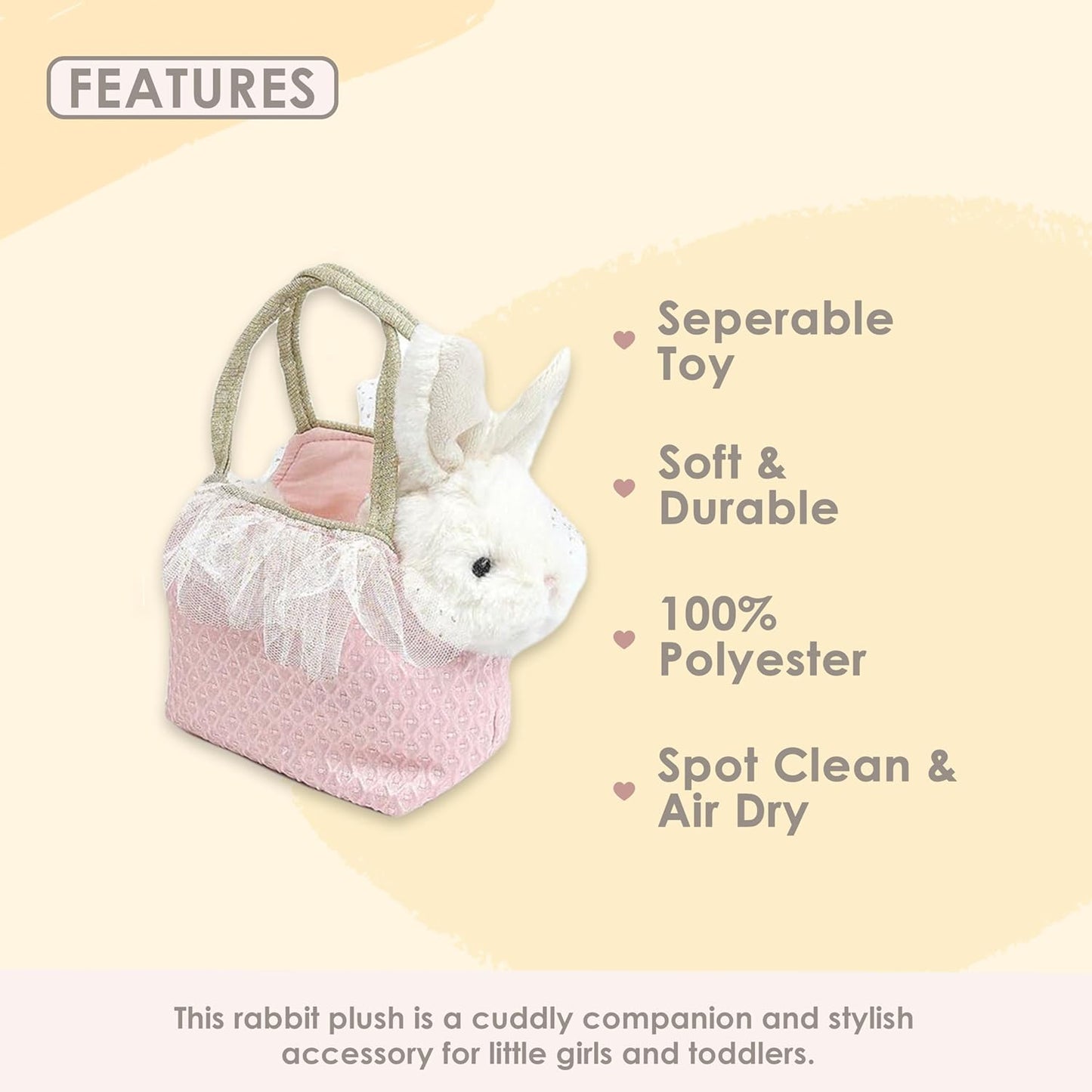 MON AMI Magnolia Bunny Plush Toy & Purse, Rabbit Stuffed Animal Toy with Pet Carrier Set, Stuffed Animal Bag, Christmas Gift for Little Girls & Toddlers