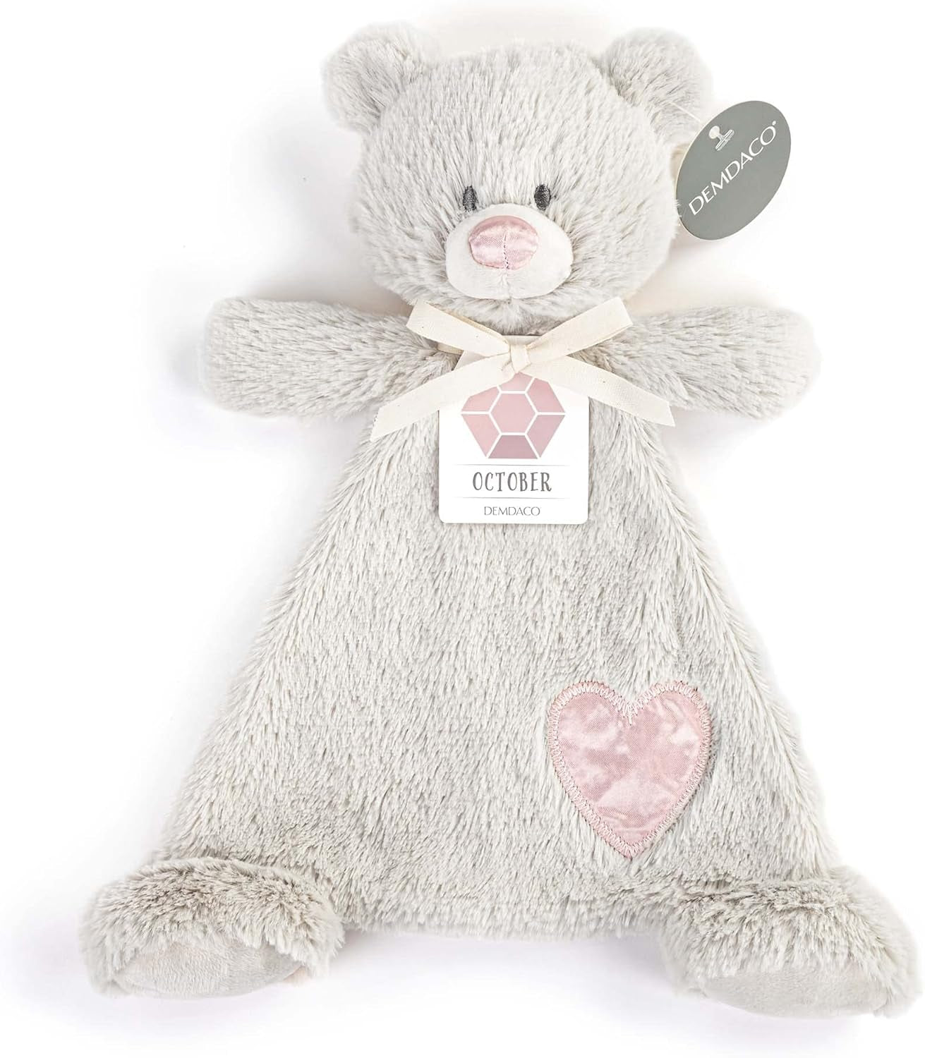 DEMDACO Birthstone Color Tourmaline and Grey 13 X 11 Inch Childrens Stuffed Animal Blankie Bear October