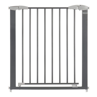 Graco Safe N' Secure Walk-Through Metal Safety Gate - Expands from 28.75-42", 30" Tall, Includes 3 Extensions, Pressure Mounted Walk Thru Baby Gate, Perfect for Children & Pets, Gray