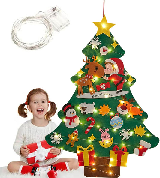 2024 New Montessori Christmas Tree for Toddlers, Felt Christmas Tree for Toddlers with Lights, Oversized Felt Christmas Tree with Lights (A)