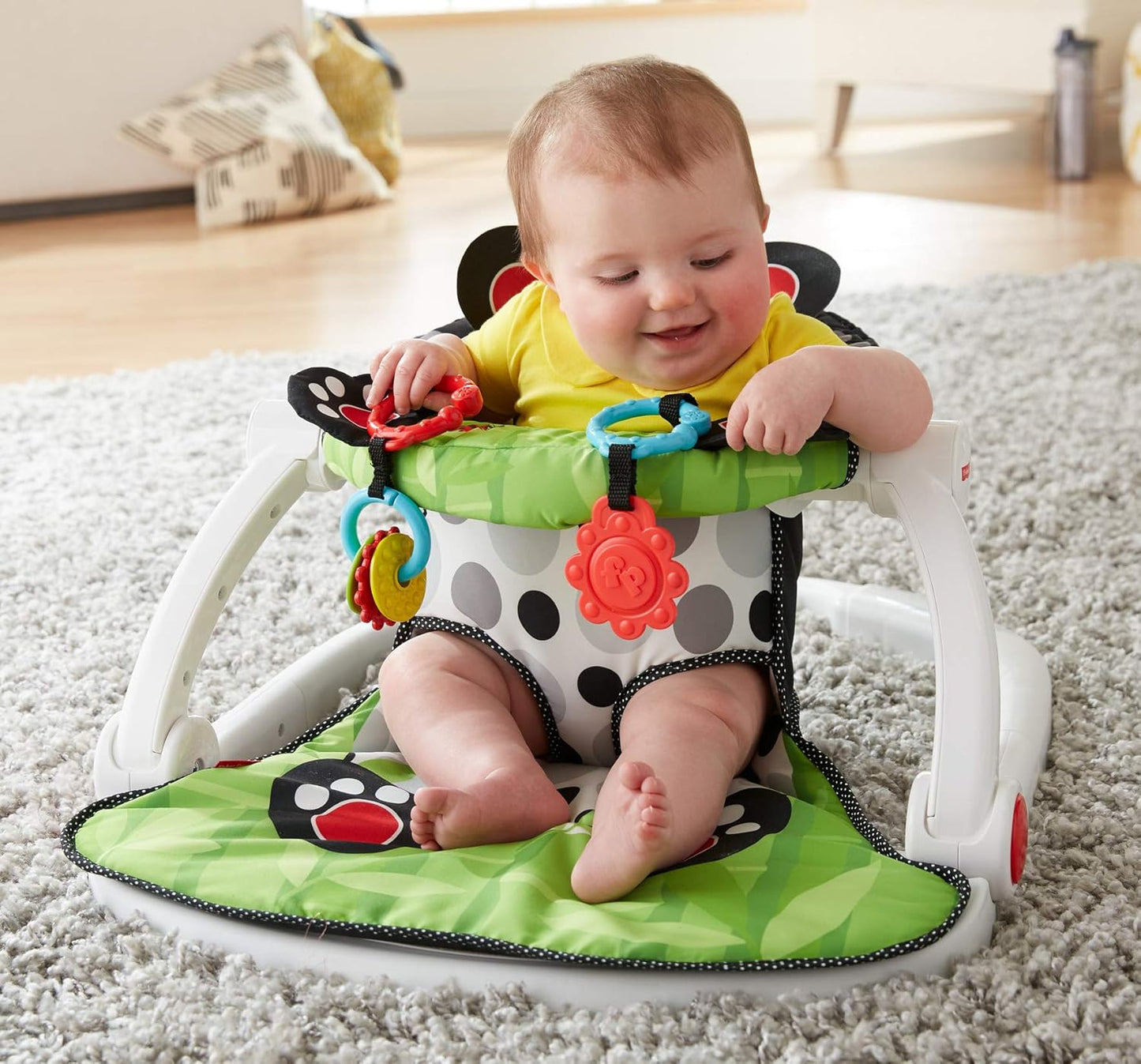 Fisher-Price Portable Baby Chair Sit-Me-Up Floor Seat with Developmental Toys and Crinkle & Squeaker Seat Pad, Panda Paws