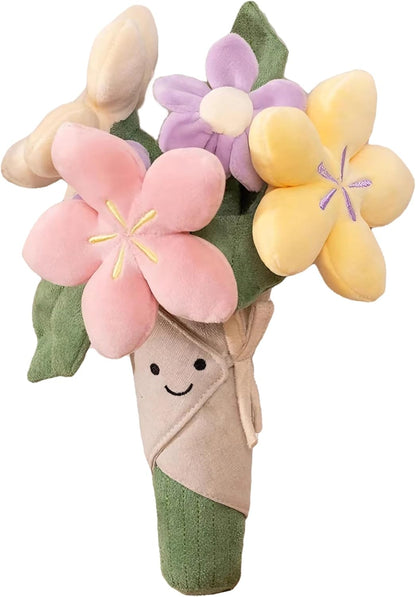 Cute Flower Plush Doll Stuffed Plant Plushie Soft Flower Doll Lovely Smiling Face Huggable Handing Flower Toy Sweet Gifts for Boys Girls Kids Adults, Pink, W32PL00075