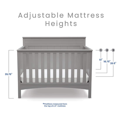 Delta Children Fancy 4-In-1 Crib, Bianca + Serta Perfect Slumber Dual Sided Recycled Fiber Core Crib and Toddler Mattress (Bundle)