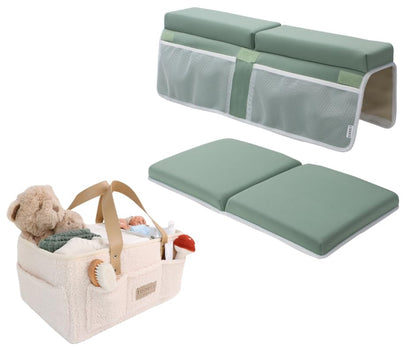 Bath Kneeler and Elbow Rest Pad (Green) & Sherpa Baby Diaper Caddy Organizer Bundle