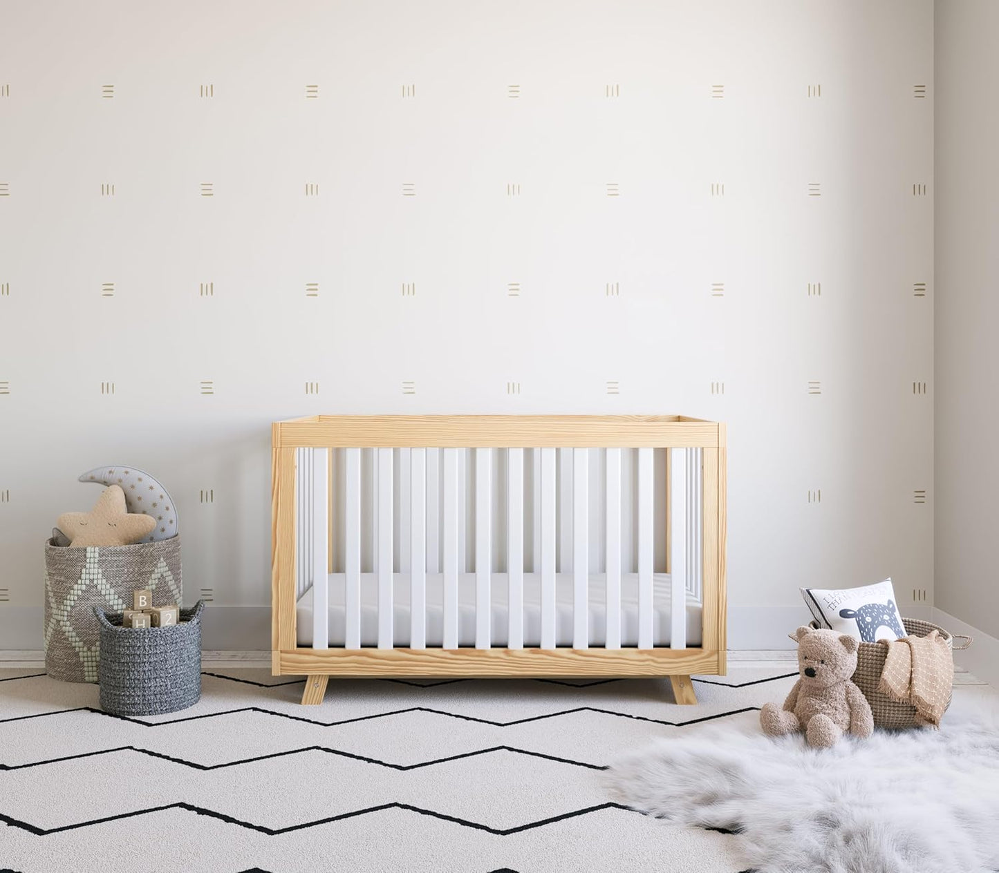 Storkcraft Beckett Convertible Crib (Natural with White Slats) – Converts from Baby Crib to Toddler Bed and Daybed, Fits Standard Full-Size Crib Mattress, Adjustable Mattress Support Base