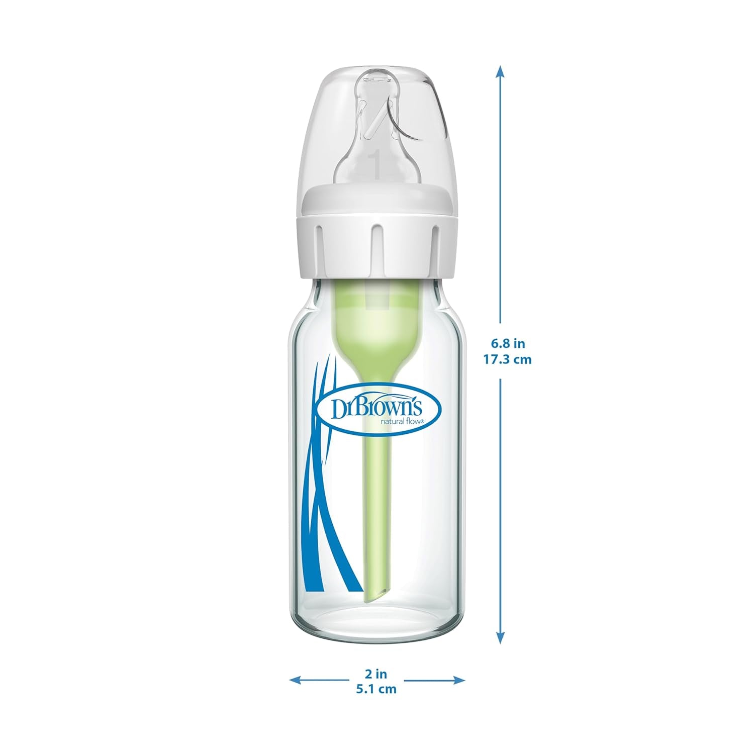 Dr. Brown'S Natural Flow Anti-Colic Options+ Narrow Glass Baby Bottle, 4 Oz/120 Ml, with Level 1 Slow Flow Nipple, 1 Pack, 0M+