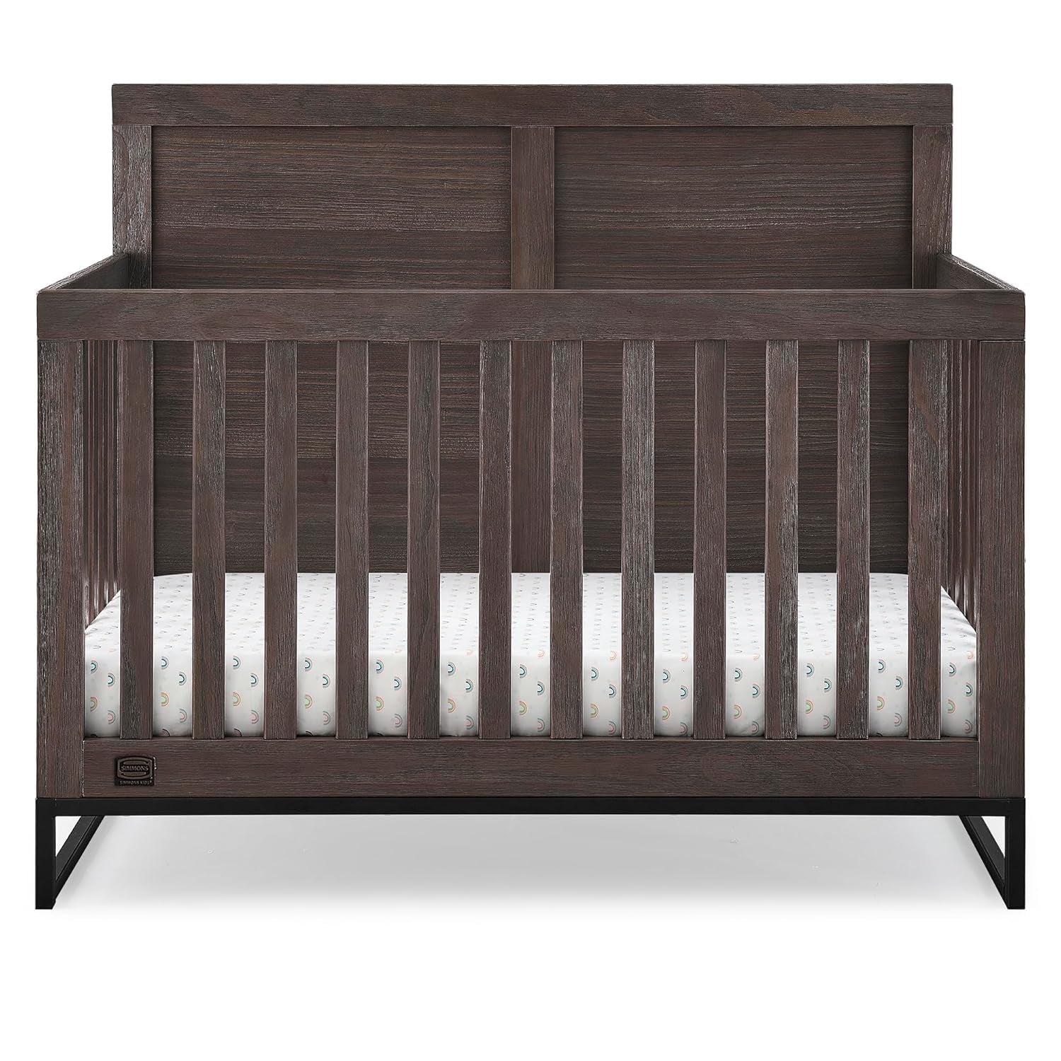 Simmons Kids Foundry 6-In-1 Convertible Baby Crib, Rustic Grey with Matte Black