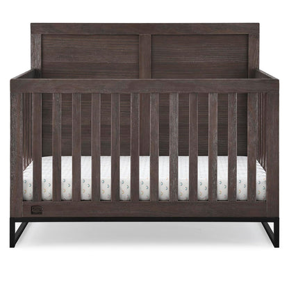 Simmons Kids Foundry 6-In-1 Convertible Baby Crib, Rustic Grey with Matte Black