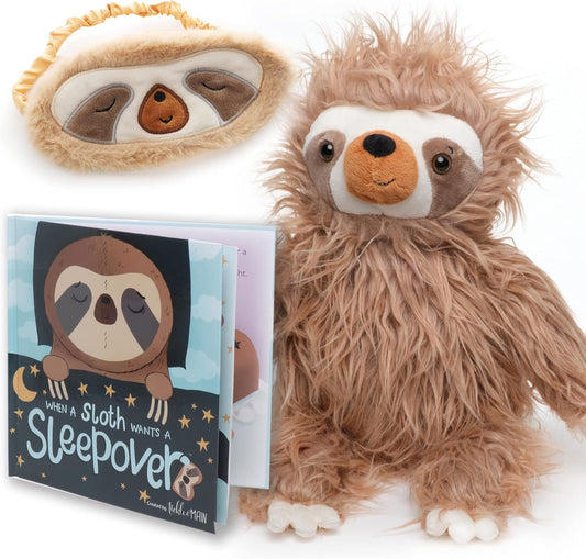 Tickle & Main Sloth Sleepover Gift Set, 3-Piece Set Includes Plush Sloth Stuffed Animal, Illustrated Storybook, and Child’S Sleep Mask, for Children Ages 3 and Up