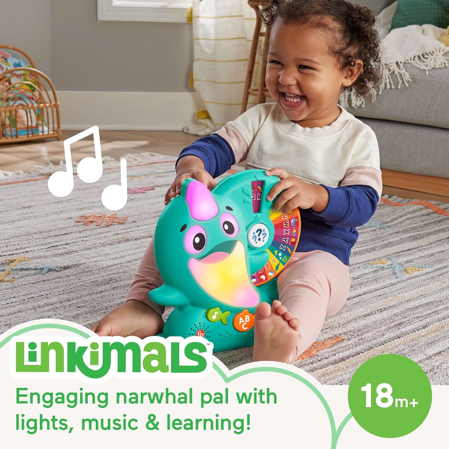 Fisher-Price Toddler Toy Linkimals Learning Narwhal Game for Ages 18+ Months, Compatible Only with Linkimals Items