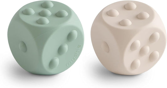 Mushie Silicone Dice Press Toy | Baby Sensory Play for 10+ Months (Cambridge Blue/Shifting Sand)