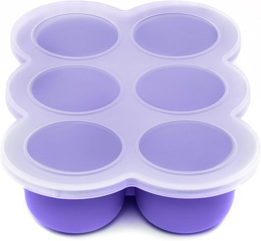 Weesprout Silicone Freezer Tray with Clip on Lid Perfect Food Storage Container for Homemade Baby Food, Vegetable, Fruit Purees, and Breast Milk (Bright Purple, Six 3 Ounce Sections)