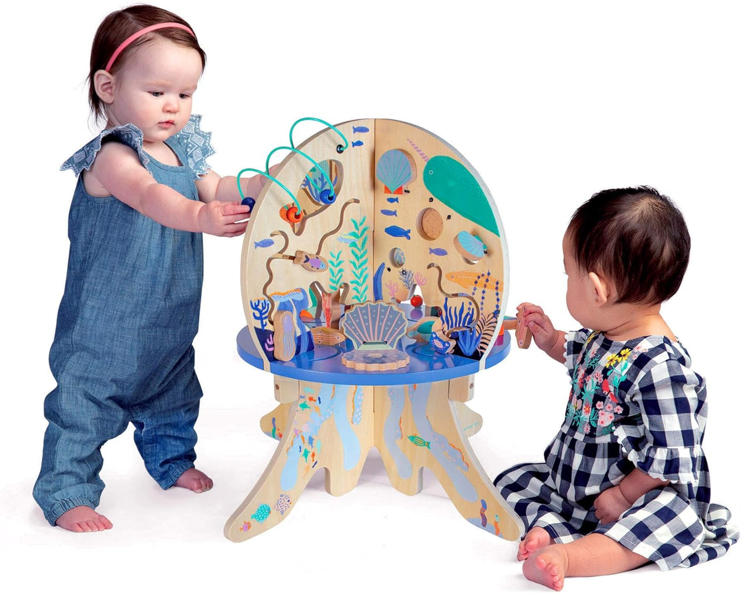 Manhattan Toy Deep Sea Adventure Wooden Toddler Activity Center with Clacking Clams, Spinning Gears, Gliders and Bead Runs