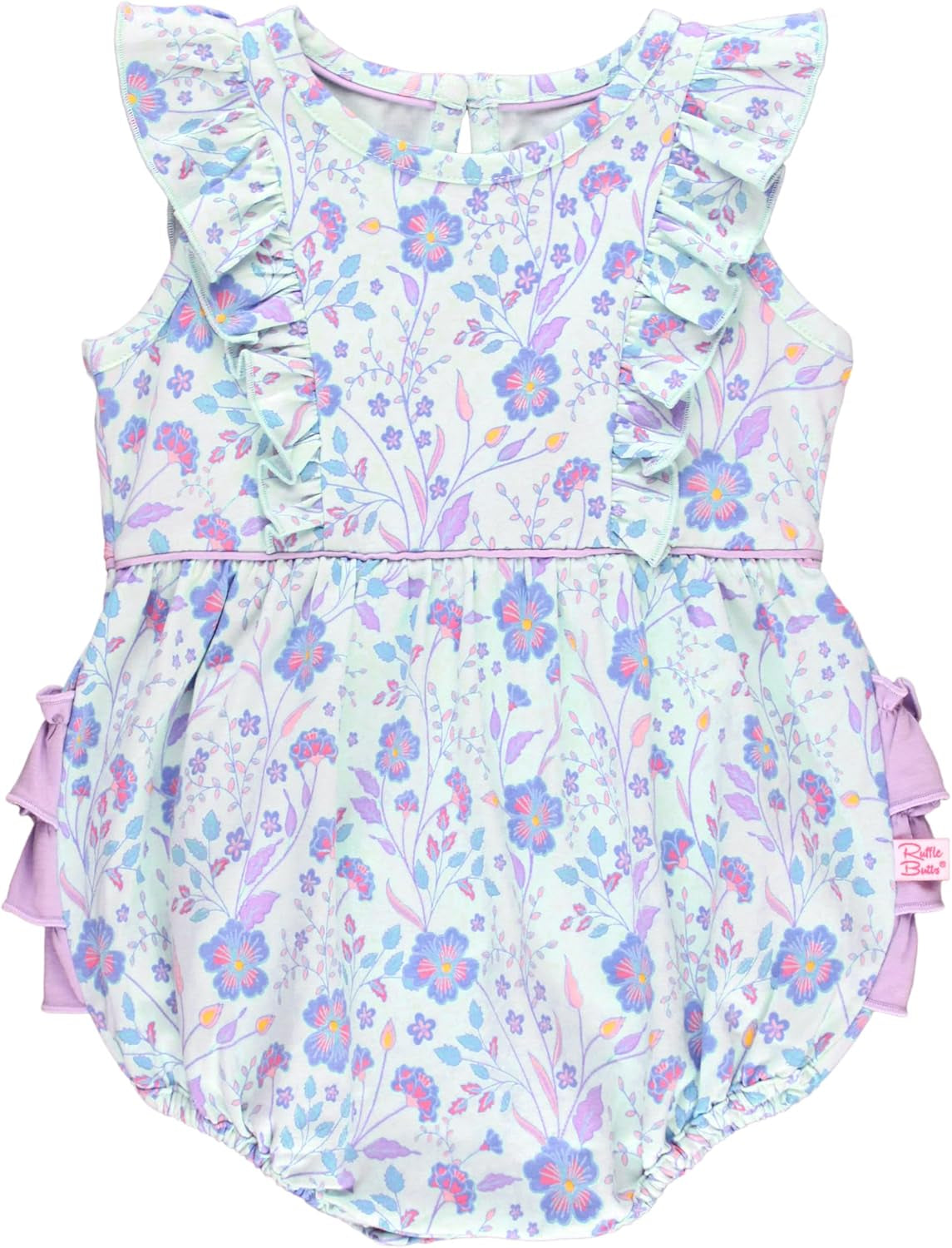 Rufflebutts® Baby/Toddler Girls Light Wash Denim Bow-Front Bubble Romper