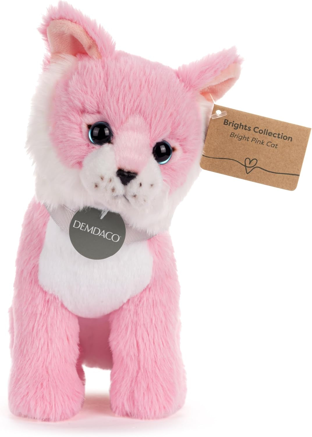 DEMDACO Animalcraft 10 X 9 Inch Polyester Cuddly, Soft Plush, Toy, Stuffed Animal, Pink and White, Cat