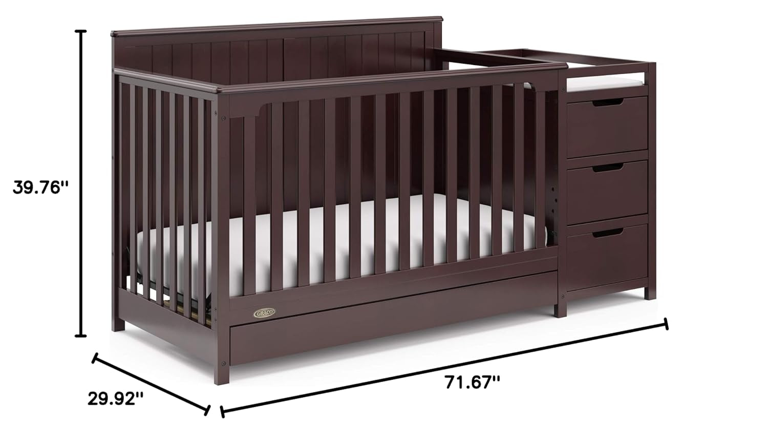 Graco Hadley 5-In-1 Convertible Crib and Changer with Drawer (Espresso) – GREENGUARD Gold Certified, Crib and Changing -Table Combo with Drawer, Includes Baby Changing Pad, Converts to Full-Size Bed