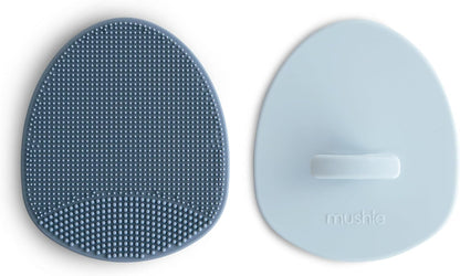 Mushie Baby Bath Cradle Cap Brush | Soft Silicone Bristles for Dry Skin, Eczema, & Cradle Cap Treatment | 2-Pack (Tradewinds/Periwinkle)