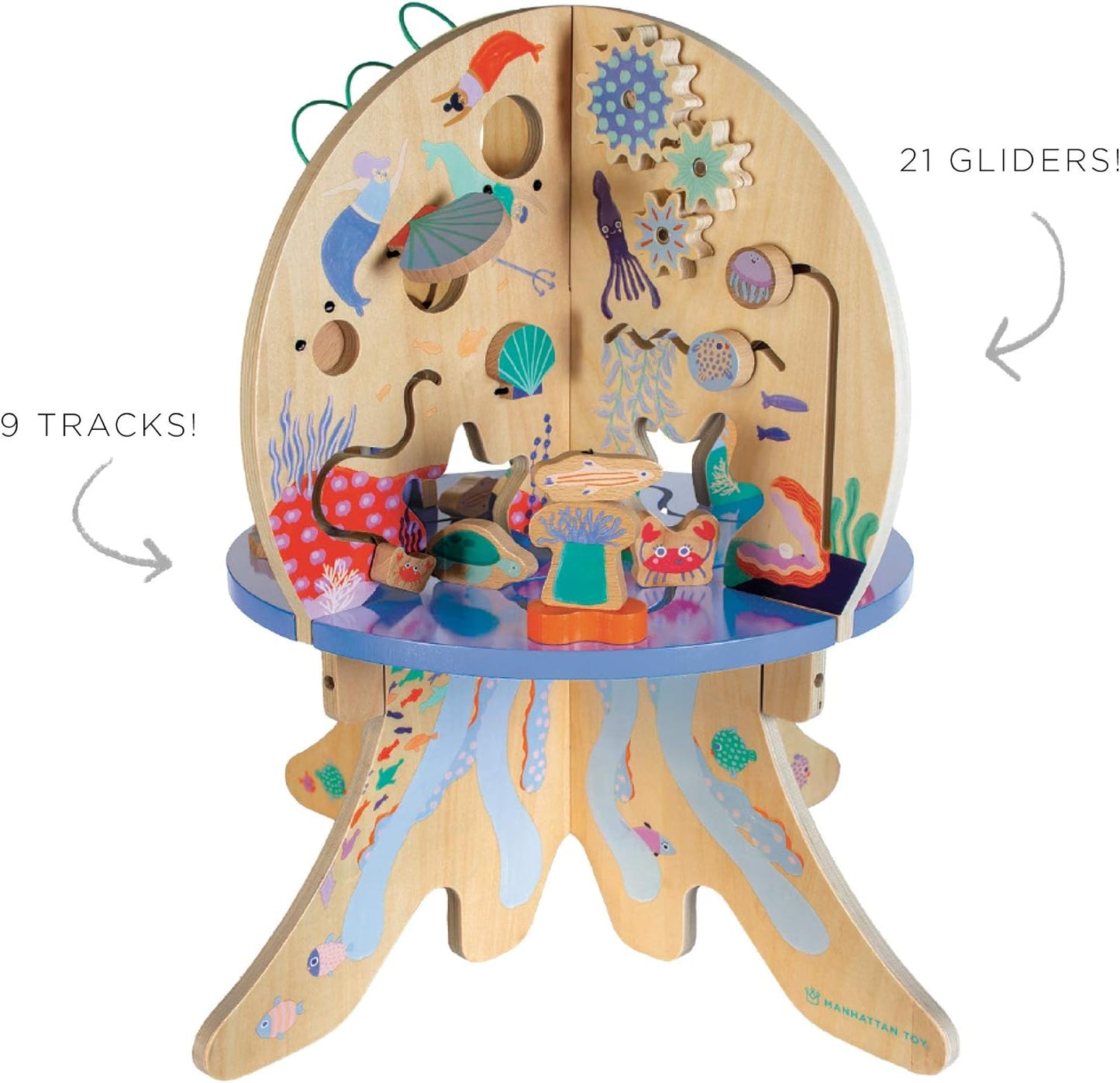 Manhattan Toy Deep Sea Adventure Wooden Toddler Activity Center with Clacking Clams, Spinning Gears, Gliders and Bead Runs