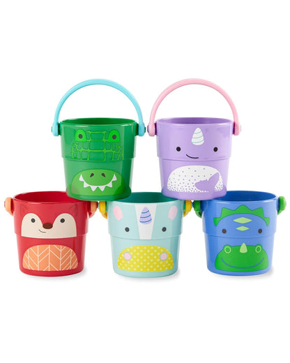 Skip Hop Baby Bath Toy Buckets, Zoo Stack & Pour Buckets, Pastel