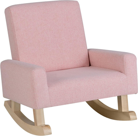 Costzon Kids Sofa, Rocking Chair with Solid Wood Frame, Linen Fabric, Anti-Tipping Design for Kids Room, Nursery, Playroom, Preschool, Birthday Gift for Boys Girls, Toddler Furniture Armchair (Pink)