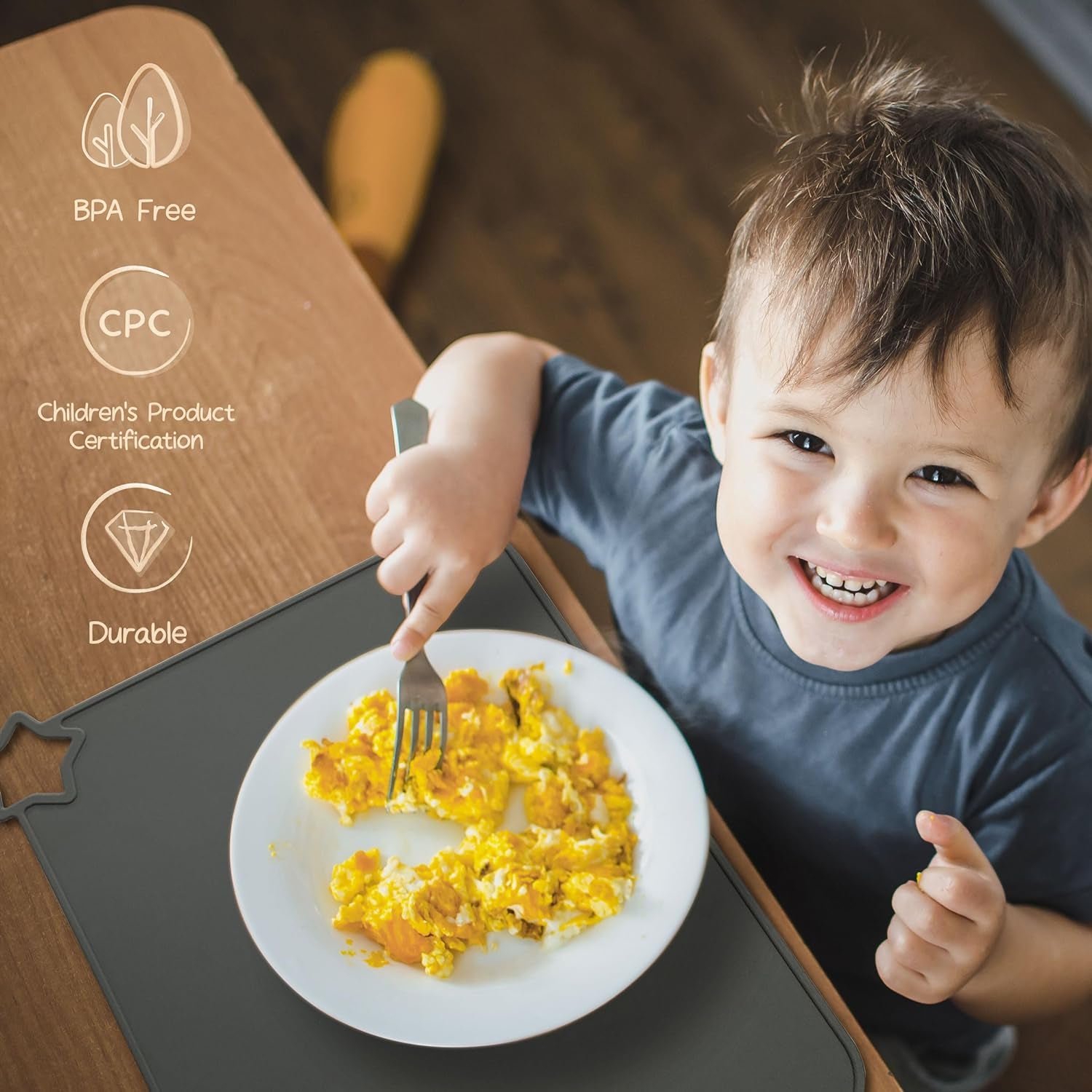 Moonkie Silicone Placemats for Baby & Kid, Stain Resistant Non-Slip Toddler Food Mats Eating Table Mat with 2 Packs(Teal/Mustard)