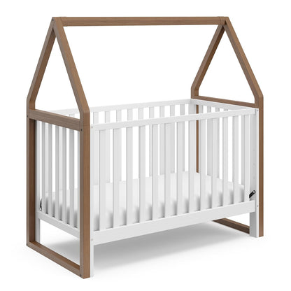 Storkcraft Orchard 5-In-1 Convertible Crib (White with Driftwood) – GREENGUARD Gold Certified, Canopy Style Baby Crib, Converts from Crib to Toddler Bed, Daybed and Full-Size Bed