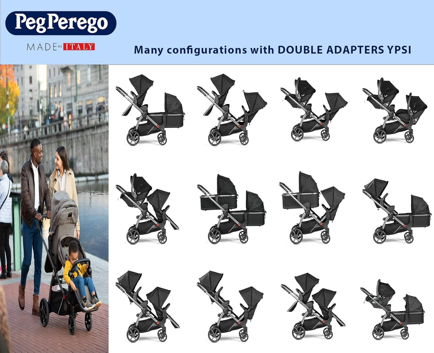 Peg Perego Ypsi Travel System - Includes Ypsi Lightweight Reversible Stroller and Primo Viaggio 4-35 Nido Infant Car Seat - Made in Italy - Atmosphere (Grey)