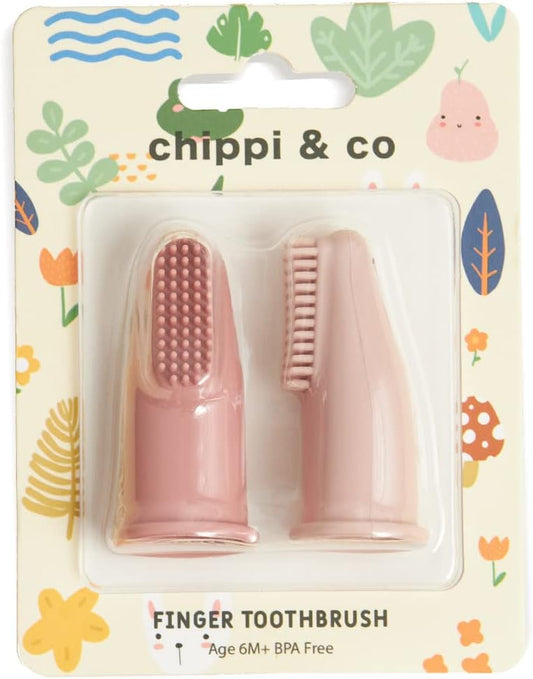 Chippi & Co Baby Silicone Finger Toothbrush BPA Free Dental Care for Newborn Baby Boy Girl 0 3 6 Sensory Development Toy (Pink)