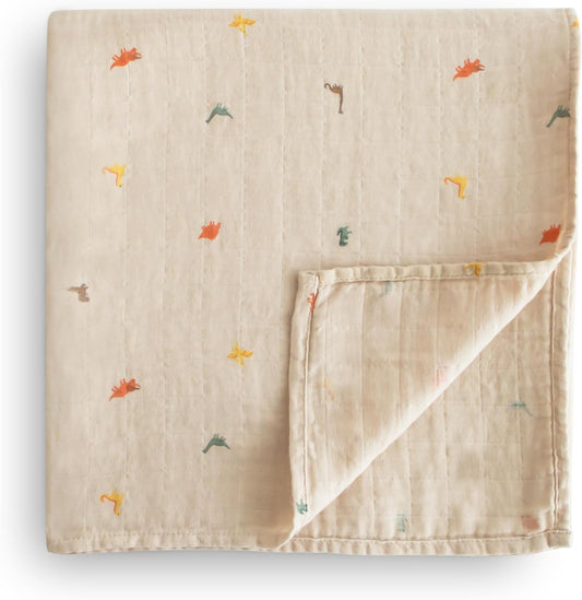 Mushie Muslin Baby Swaddle Blanket | 100% Organic Cotton (Dinosaurs)