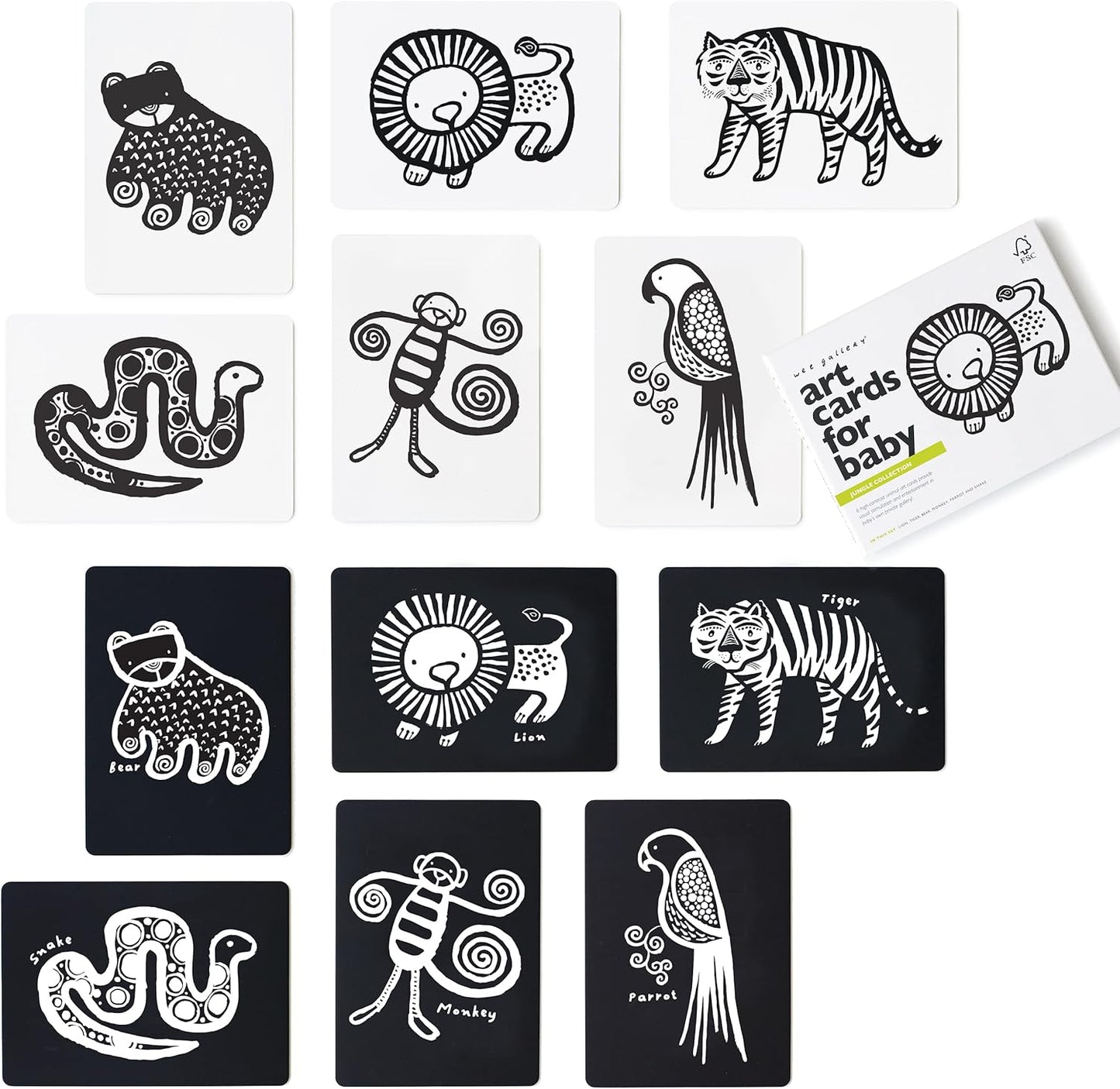 Wee Gallery Black and White Animal Art Cards for Babies, Durable High Contrast Vision Cards, Brain Development Educational Learning Tool for Newborn, Infant, Baby, Toddler - Woodland Animals