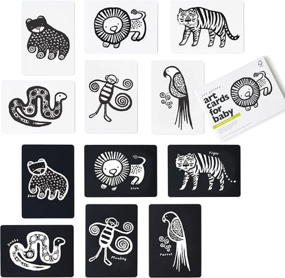 Wee Gallery Black and White Animal Art Cards for Babies, Durable High Contrast Vision Cards, Brain Development Educational Learning Tool for Newborn, Infant, Baby, Toddler - Woodland Animals