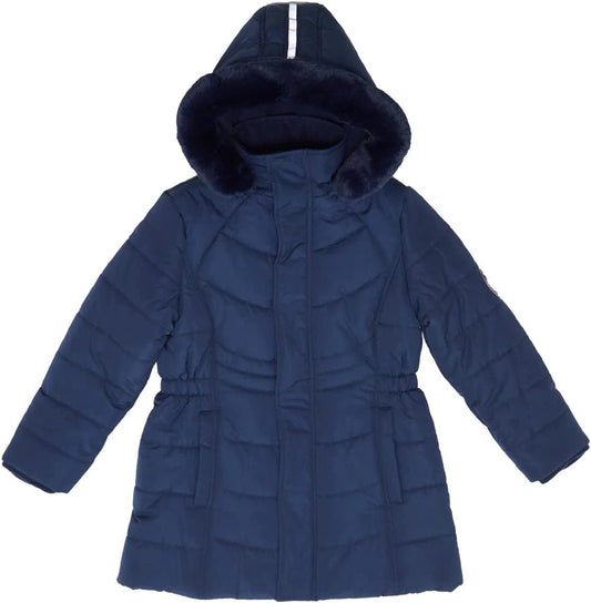 Andy & Evan Girls' Reflective Hooded Parka with Removable Faux Fur Hood, Winter Coat Jacket for Kids, Black or Navy