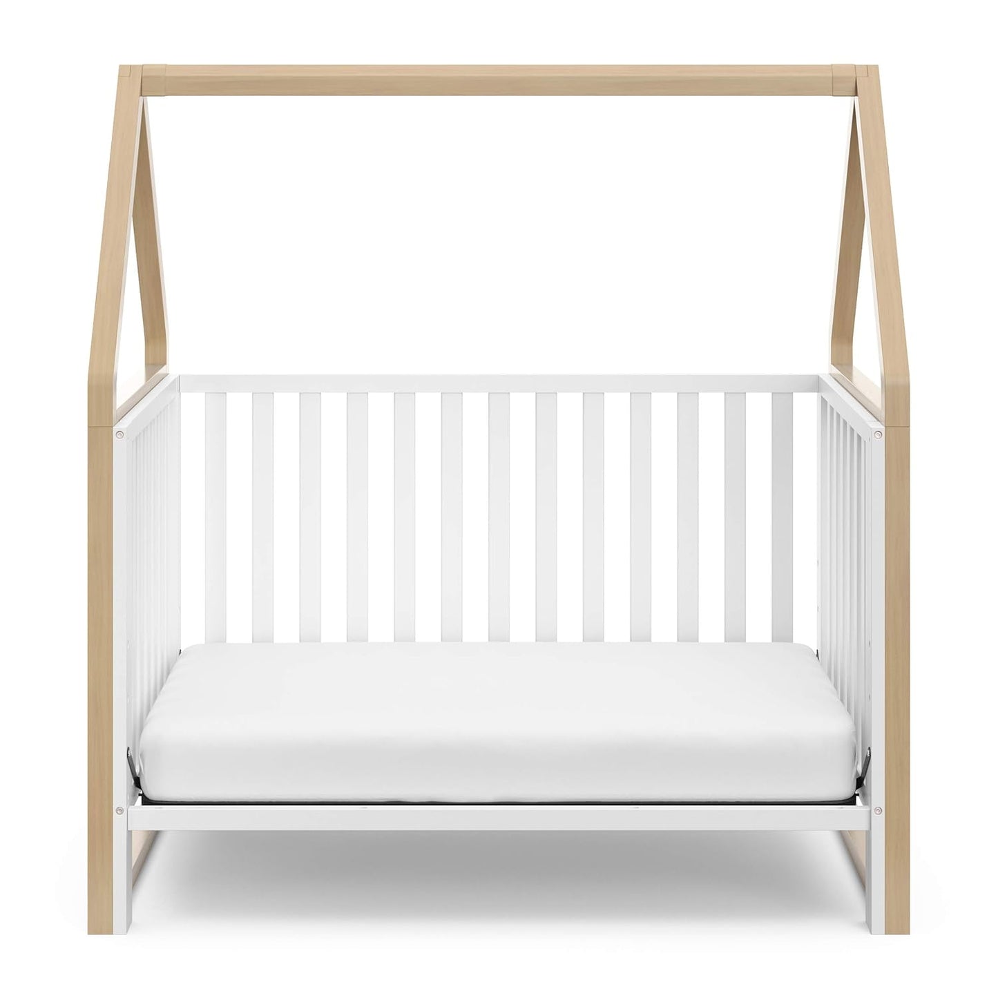 Storkcraft Orchard 5-In-1 Convertible Crib (White with Driftwood) – GREENGUARD Gold Certified, Canopy Style Baby Crib, Converts from Crib to Toddler Bed, Daybed and Full-Size Bed