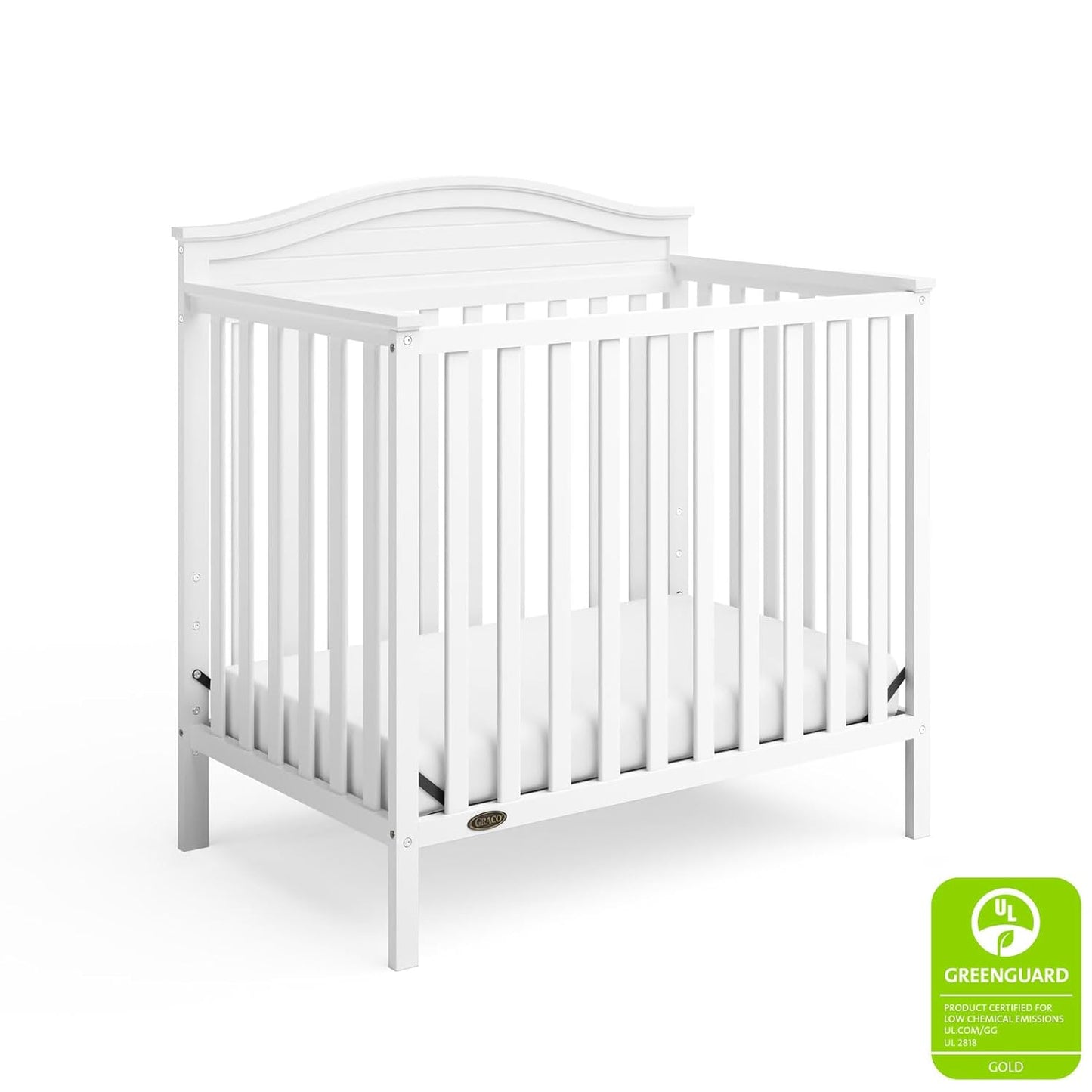 Graco Stella 4-In-1 Convertible Mini Crib with Bonus Mattress (White) – Includes Bonus 2.50 Inch Thick Mattress with Water-Resistant Cover, Converts to Twin Bed with Headboard and Footboard