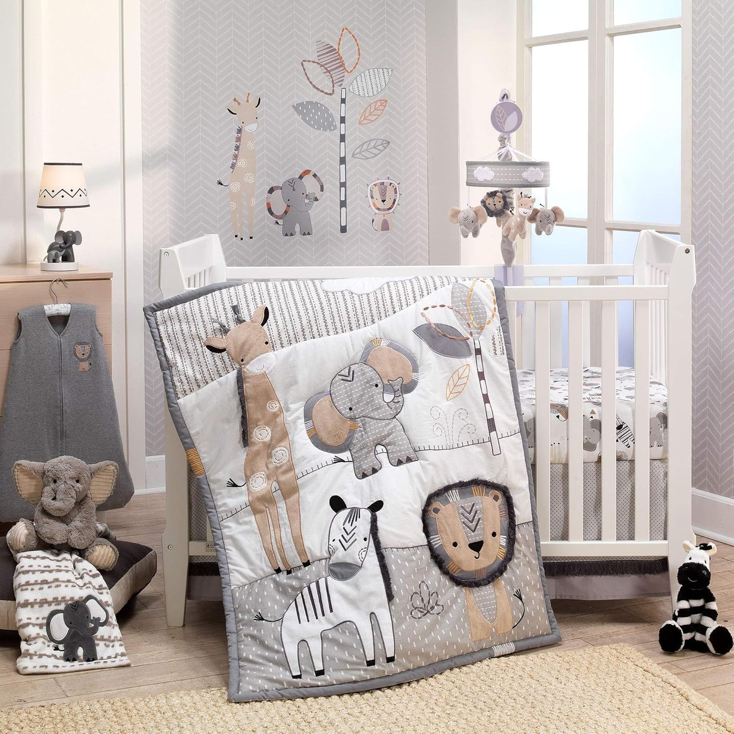 Lambs & Ivy Jungle Safari Gray/Tan Elephant/Giraffe Nursery Wall Decals/Stickers