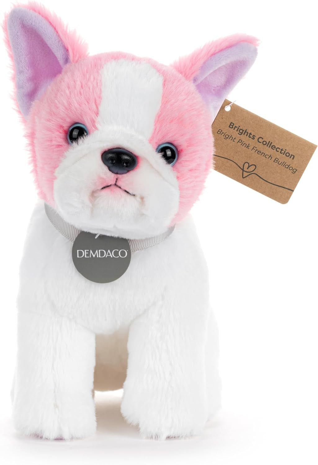 DEMDACO Animalcraft 8 X 7 Inch Polyester Cuddly, Soft Plush, Toy, Stuffed Animal, Pink and White, French Bulldog