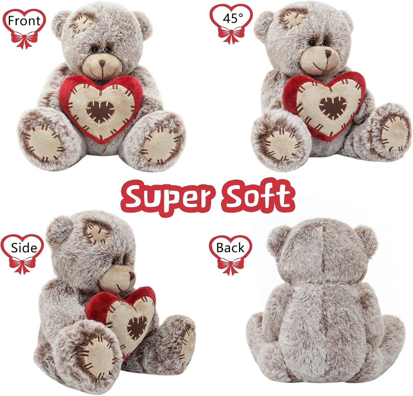 Teddy Bear Stuffed Animals, 10" Plush Stuffed Bear with Red Heart Pillow for Her/Him/Girlfriend/Boyfriend/Babies/Kids/Mom, Unique Gifts for Valentine'S Day/Anniversary/Birthday (Tan)