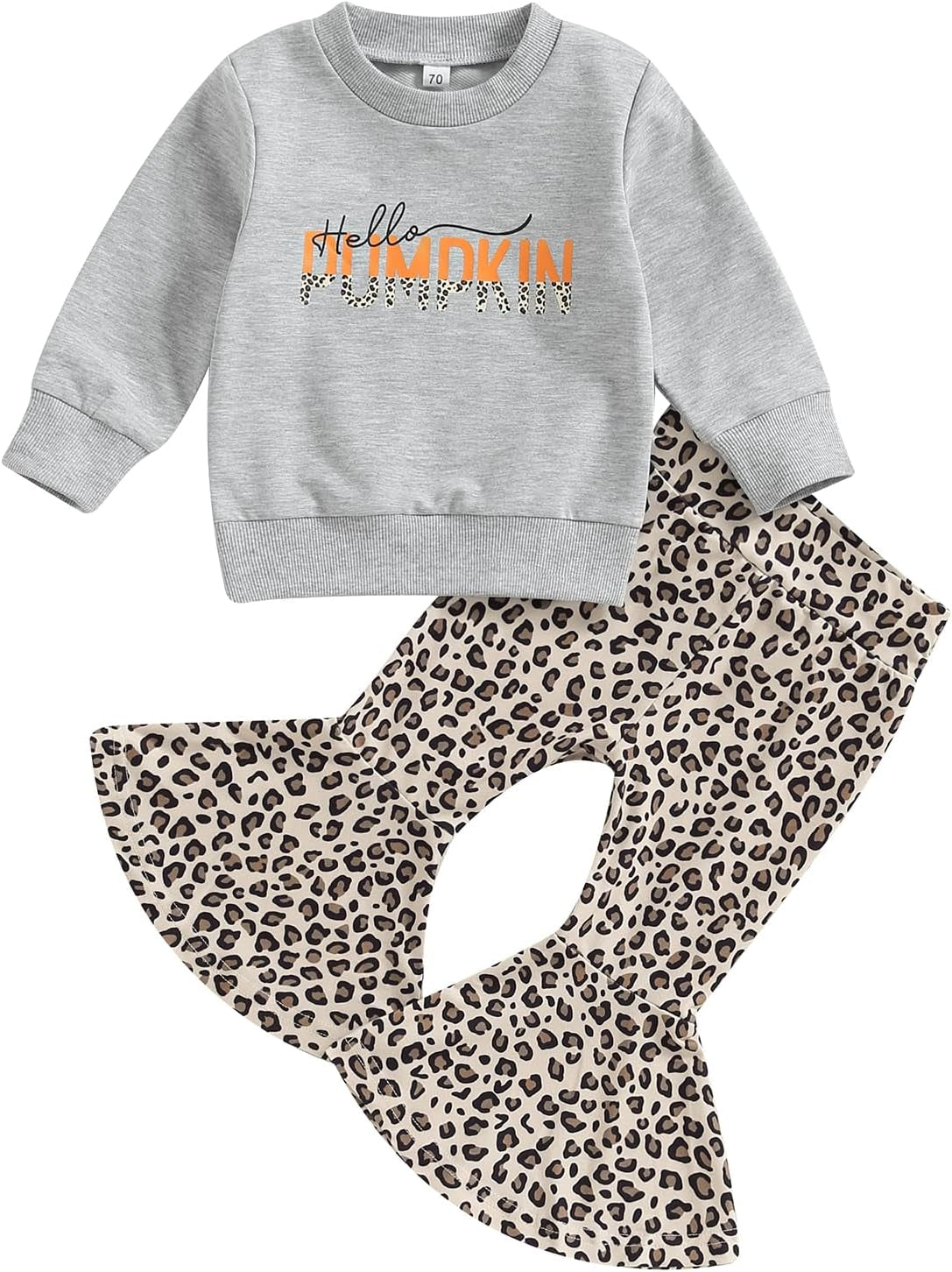 Baby Girl Halloween Outfit Pumpkin Pie Crewneck Sweatshirt Shirt Top Bell-Bottom Pants Sets Cute Toddler Clothes