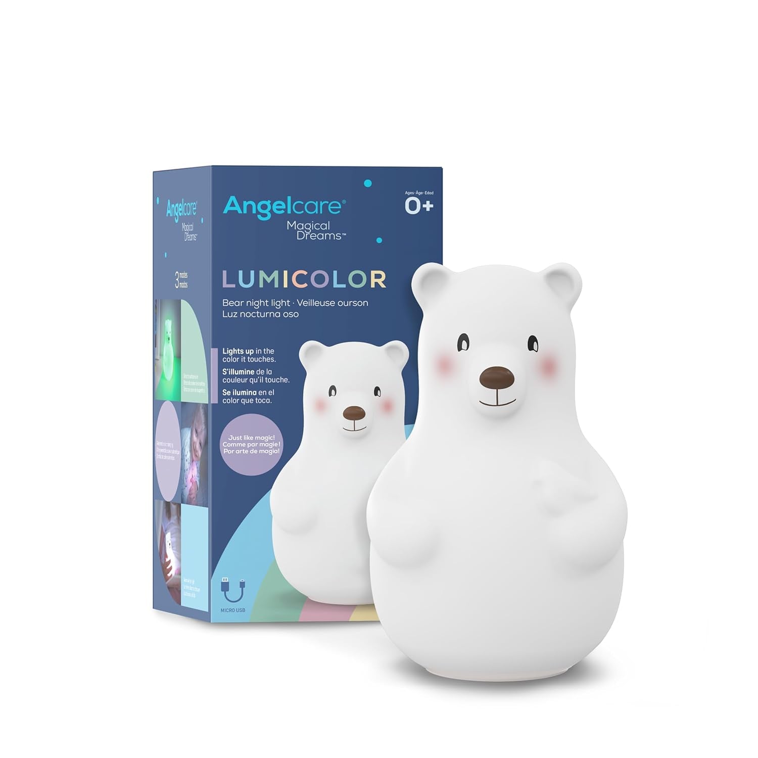 Lumicolor Bear Baby Night Light, Color-Changing and Rechargeable Kids Night Light