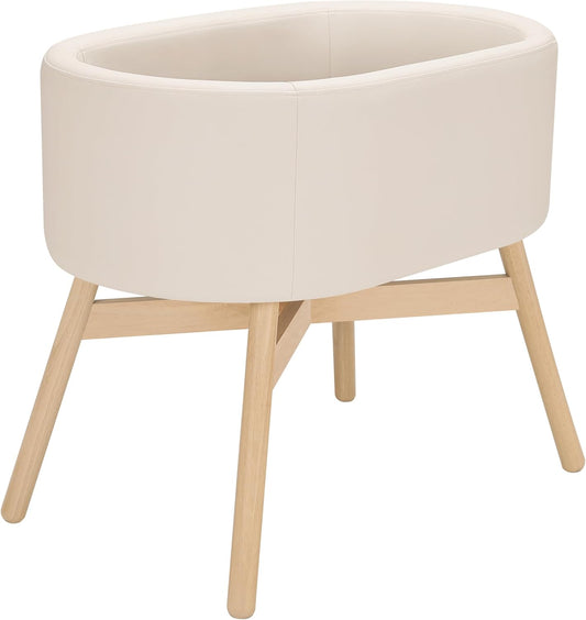 Babyletto X GATHRE Capsule Bassinet in Vegan Ivory Leather, Wipeable & Water Resistant