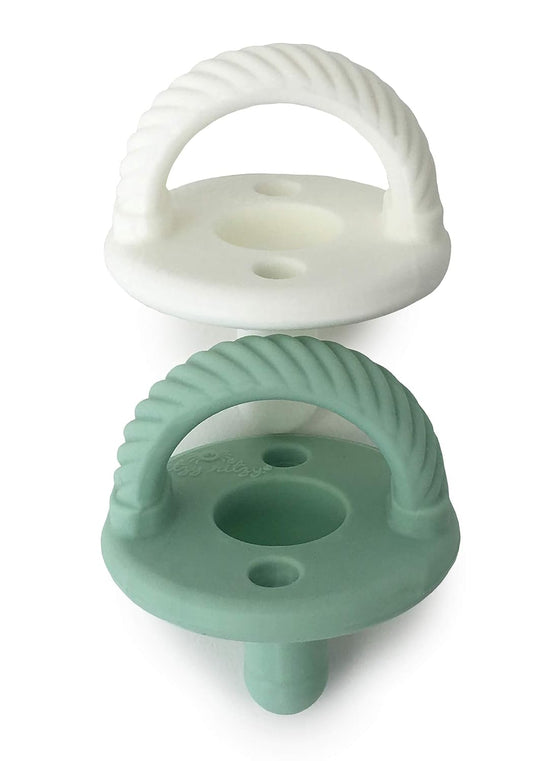 Itzy Ritzy Silicone Pacifiers for Newborn - Sweetie Soother Pacifiers Feature Collapsible Handle & Two Air Holes for Added Safety; for Ages Newborn and Up, Set of 2 in Mint & White