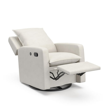 Storkcraft Timeless Reclining Glider (Ivory) -USB Charging Port, 360-Degree Metal Swivel Base, Manual Extending Foot Rest, Supportive Cushions, Durable Fabric