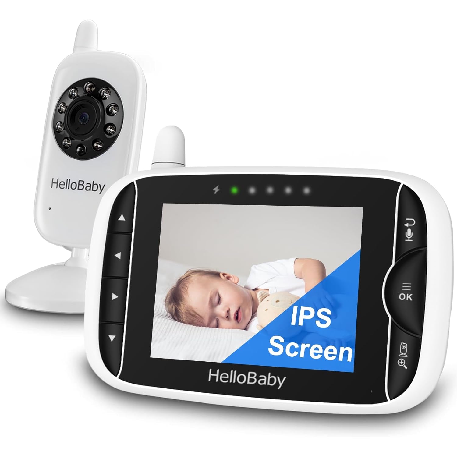 Hellobaby Baby Monitor with 2 Cameras - Monitor No Wifi Baby Monitor with Camera and Audio,Video Baby Monitor,Night Vision 2-Way Audio Fully Remote Pan & Tilt 2X Zoom Temperature,Eco Mode,8 Lullabies