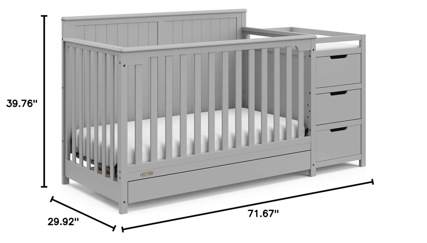 Graco Hadley 5-In-1 Convertible Crib and Changer with Drawer (Pebble Gray) – Crib and Changing-Table Combo with Drawer, Includes Changing Pad, Converts to Toddler Bed, Daybed and Full-Size Bed